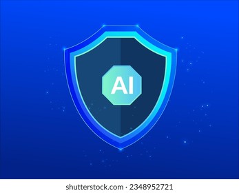 AI data protection theft guard and privacy solution icon logo infographic, ID protection guard concept, cyber security shield, Vector illustration. Artificial intelligence guard concept.