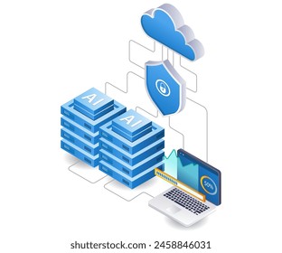 AI data server computer analyst technology infographic 3d illustration flat isometric