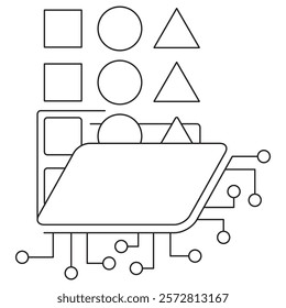 AI Data Sets icon. Simple outline monochrome black vector pictogram with thin lines on a transparent background. Line thickness is editable