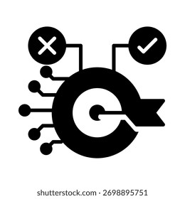 Precisão de decisão de IA - Aprimorando a precisão das decisões baseadas em IA usando aprendizagem automática avançada. Ilustração vetorial.