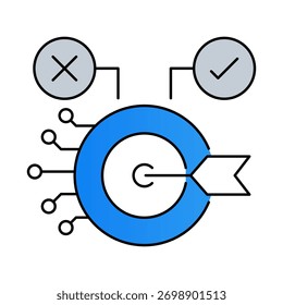 Precisão de decisão da IA - Aumentar a precisão dos sistemas de IA para uma tomada de decisão melhor e orientada por dados. Ícones de vetor.