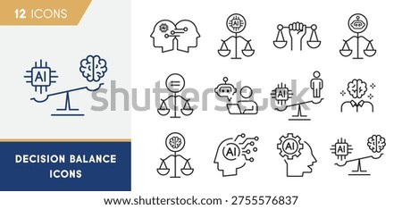 AI Decision Balance And Ethical Artificial Intelligence Line Icons Set Stock photo © 