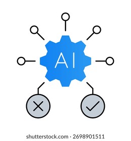 Toma de decisiones de IA: Aprovechar la IA para tomar decisiones más inteligentes y basadas en datos en múltiples dominios. Iconos del vector.