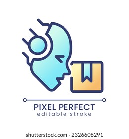 AI delivers pixel perfect color gradient icon. Autonomous robot. Ecommerce shipping. Supply automation. Food delivery. Isolated RGB vector image. Filled line illustration. Editable stroke