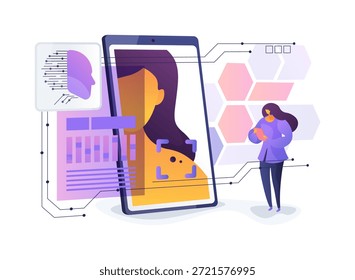 AI Dermatology Scanner conceito abstrato vetor ilustração. Aplicativo móvel escaneia lesões cutâneas através de câmera de smartphone e destaca áreas que precisam de biópsia.