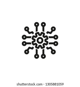 AI development line icon. Gear, cog, processing. Artificial intelligence concept. Can be used for topics like networking, robotic technology, machine learning