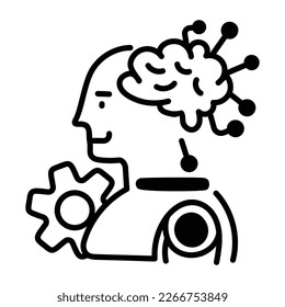 AI development practice on a robot, premium doodle icon 