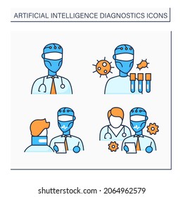 AI diagnostic color icons set. Modern technologies in medical sphere. Digital technologies concept. Isolated vector illustrations