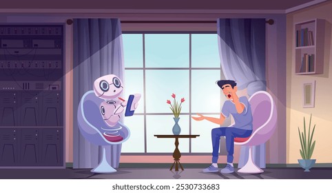 Ai diálogo. Ilustração conceitual de fundo de chatbot inteligente e homem futuro inteligente conexão exata vetor modelo
