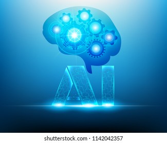 AI Digital Artificial Intelligence and Robot Brain gears network technology concept.Vector illustration 