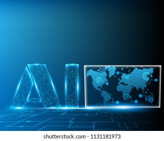 AI Digital Artificial intelligence with World map cyber line and business connection concept.Vector illustration 

