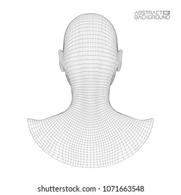 Ai digital brain. Artificial intelligence concept. Human head in robot digital computer interpretation. Wireframe head concept.