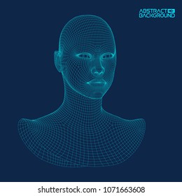 Ai digital brain. Artificial intelligence concept. Human head in robot digital computer interpretation. Wireframe head concept.