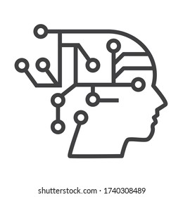 AI With Digital Brain Is Learning Processing Big Data - Artificial Intelligence, Automation And Internet Of Things Vector Illustration Icon