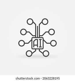 Icono de línea de cerebro digital AI - símbolo de esquema de concepto vector o elemento de logotipo