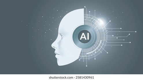 AI digital brain, machine learning, neural network, Artificial Intelligence (AI) on grey background