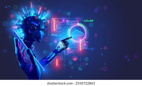 IA. IA digital en el teléfono en la mano. AI Bot en la pantalla de comunicación de teléfonos inteligentes móviles con computación en la nube. Inteligencia artificial Procesamiento de Big Data y Cloud Computing. Tecnología móvil de Chatbot AI.