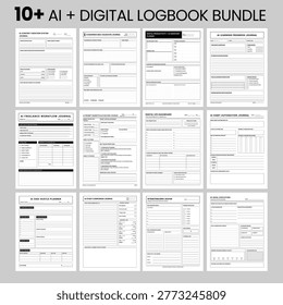 AI and Digital Productivity Planner Bundle, Printable Workflow and Goal Tracking Journal Templates