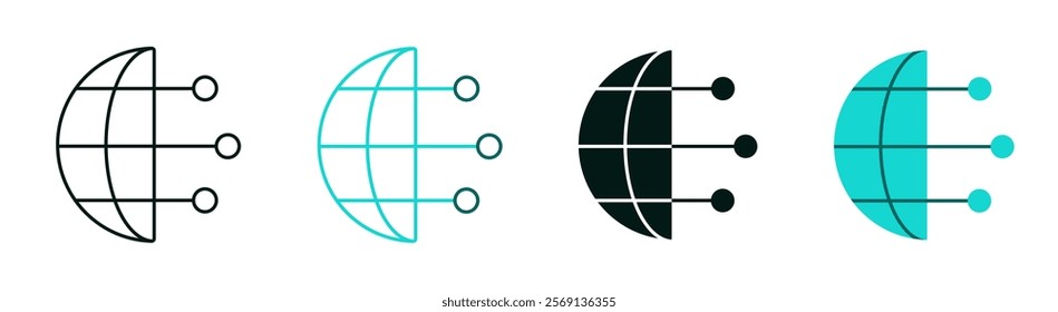AI digital world icon. Technology, artificial intelligence, internet, global communication, business, geography or network concept. Globe logo. Planet earth symbol for web, app. Editable vector stroke