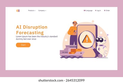 AI Disruption Forecasting in logistics. A visual guide showcasing a professional analyzing AI alerts, integrating technology with shipping activities. Impact on supply chain efficiency, optimization