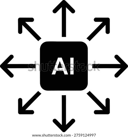 Ai distribution icon with microchip and expanding arrows for scalable technology