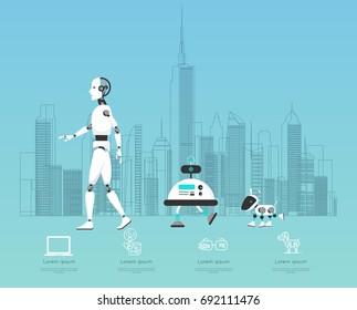 AI diverse robot with high technology illustration design