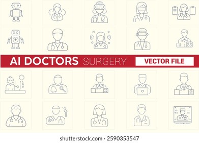 AI Doctor Vector line Icon Bundle for Futuristic Healthcare.eps