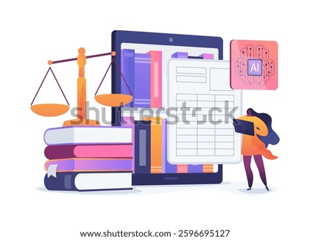 AI Document Analysis for Lawyers abstract concept vector illustration. A lawyer uses AI tools to analyze large volumes of legal documents quickly. abstract metaphor.