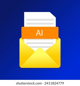 AI document in envelope icon. Flat, yellow, sheet in an envelope, AI file in an envelope. Vector icon