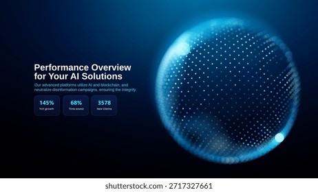 Ai dot ball with particle globe world and brain 3d vector. Digital data abstract with technology futuristic background and circle sphere light. Tech bio ai with forum hand particle and medical.