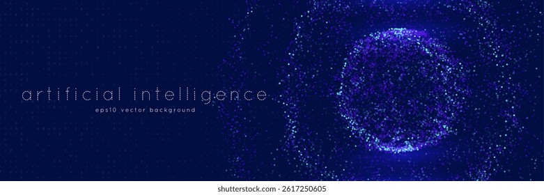 Ai Dots Background. Abstract Tech Bg For Artificial Intelligence And Big Data Concept With Lines, Numbers And Waves. Cyber Security Sphere With Modern Neon Glow Design. Blue Ai Dots Background.
