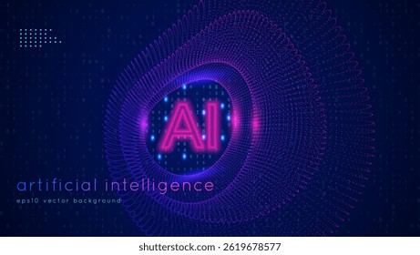 Ai Dots Background. Abstract Tech Bg For Artificial Intelligence And Big Data Concept With Neon Lines, Numbers And Waves. Modern Digital Shape With Glowing Sphere Texture. Blue Ai Dots Background.