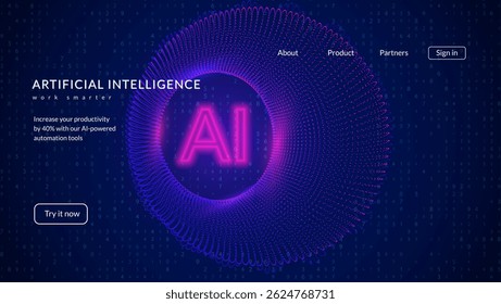 Antecedentes De Puntos De Aire. Tecnología Abstractas Bg Para Inteligencia Artificial Y Concepto Big Data Con Líneas De Neón, Números Y Ondas. Corriente De Música Abstractas Con Ondas De Sonido Circulares. Fondo azul de los puntos de aire.
