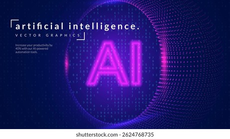 Ai-Punkte-Hintergrund. Abstract Tech BG für künstliche Intelligenz und Big Data Konzept mit Neonlinien, Zahlen und Wellen. Internet Connect Kugel mit Neon-Kreiseffekt. blauer Ai-Punkte-Hintergrund.