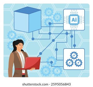AI Driven Data Transformation concept. Data Analysis. Automate data transformation processes, data quality and usability. Flat vector modern illustration 