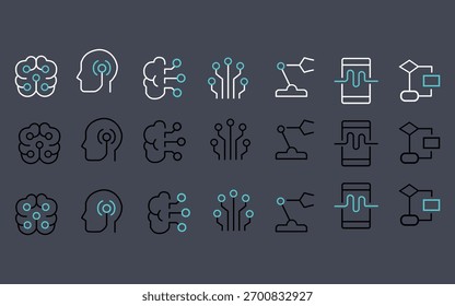 AI driven insights icons set, technology, ai, digital, tech process
