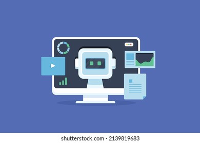 AI driven marketing campaign, Marketing automation, Marketing software concept - flat design vector illustration with icons