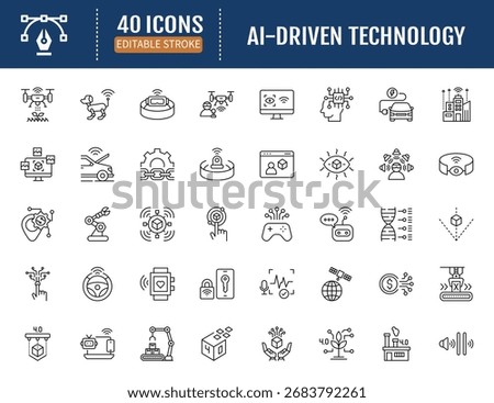 AI driven technology line editable icon set.
Vector Illustration with Editable Strokes