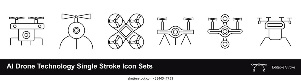 AI Drone Technology future world editable stroke icons sets