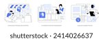 AI in E-commerce abstract concept vector illustration set. AI-Enhanced Personalized Shopping, purchase history, Inventory Management, AI-Backed Dynamic Pricing, market trends abstract metaphor.