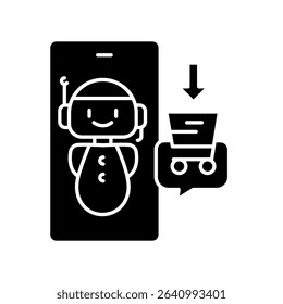 ai in e-commerce black glyph icon. Vector isolated element. Editable stroke.