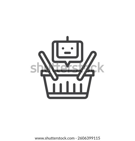 AI in E-commerce line icon. linear style sign for mobile concept and web design. Shopping basket with a chatbot outline vector icon. Intelligent product suggestions symbol, logo illustration