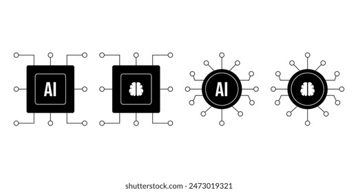 AI editable chip icon set, artificial intelligence processor, cpu