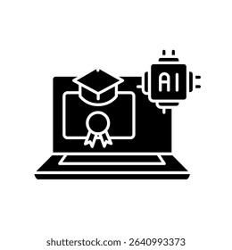 AI in Education black glyph icon. Vector isolated element. Editable stroke.