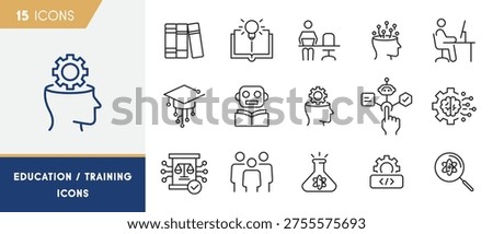 AI Education And Training Line Icons Set For Artificial Intelligence Learning Systems