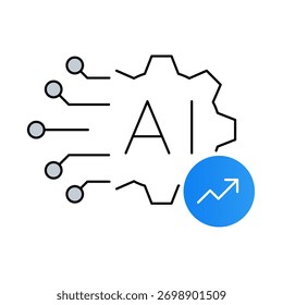 Eficiência de IA - Melhorando a eficiência operacional e a produtividade usando a automação de IA. Ícones de vetor.