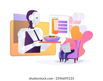 AI Elderly Care Companion abstract concept vector illustration. An elderly person interacts with an AI companion robot that assists with daily tasks and provides reminders. abstract metaphor.
