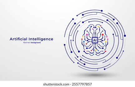 AI electronic brain on circuit board. Concept of Artificial intelligence and automation technology. Abstract background for website and banner. Vector illustration.