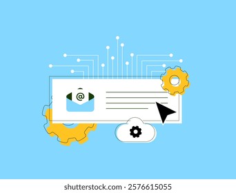 AI e-mail marketing with automated messages, digital communication. Email campaign, ai marketing tools, cloud integration, digital marketing optimization, data connection, user engagement