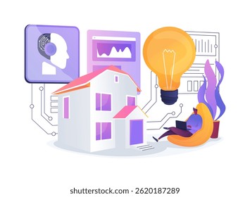 Ilustração de vetor de conceito abstrato de Previsão de Consumo de Energia de IA. As famílias usam a IA para prever e gerenciar seu consumo de energia de forma mais eficaz.